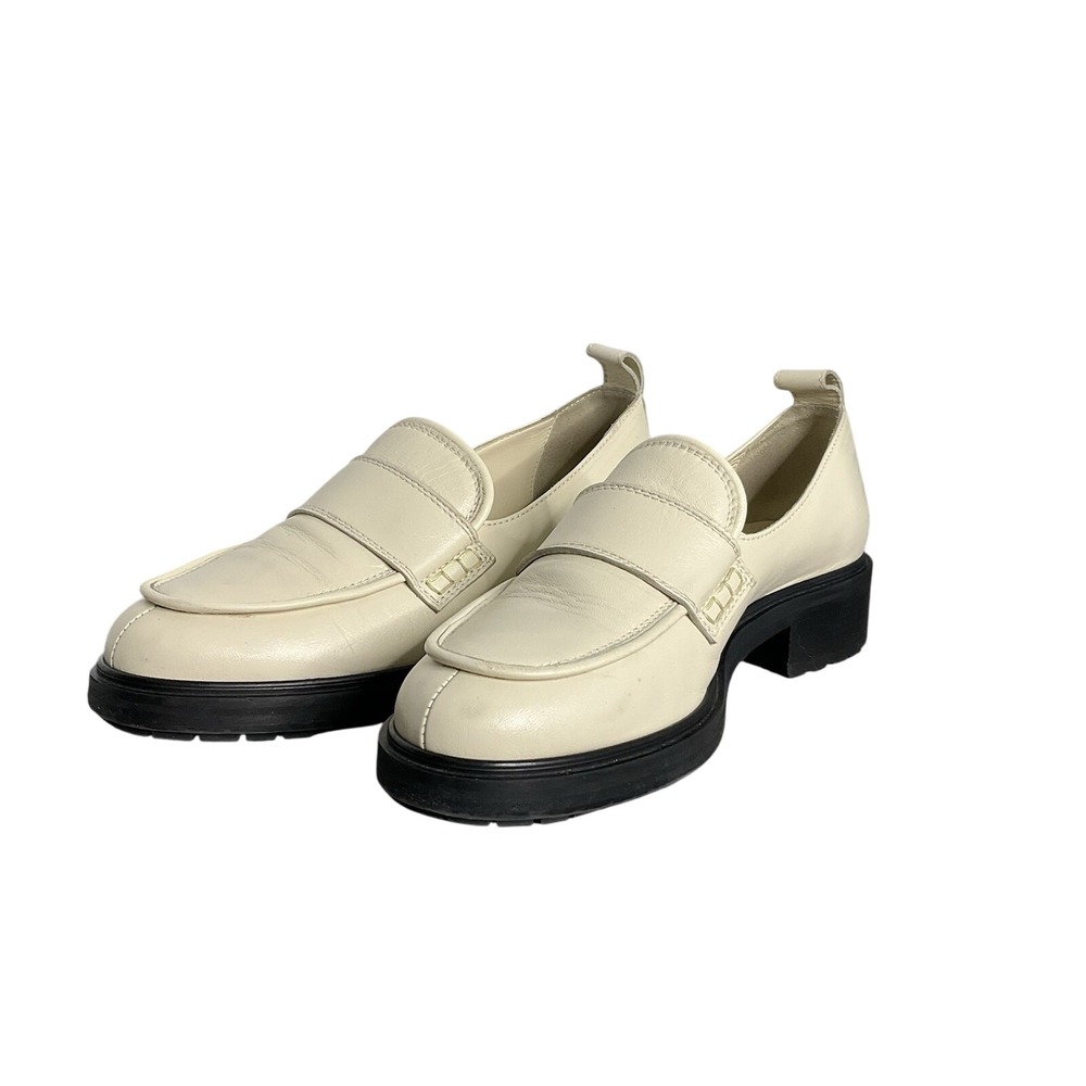 Aeyde Ruth Lug Sole Platform Italian Apron-toe Loafer Crème With A Chunky Heel - Picture 8 of 12